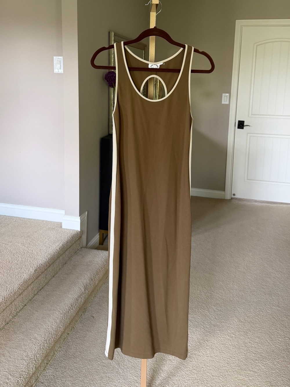 The Upside Brown Maxi Dress with Cream Trim
